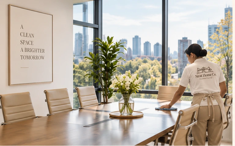Professional cleaning a modern office