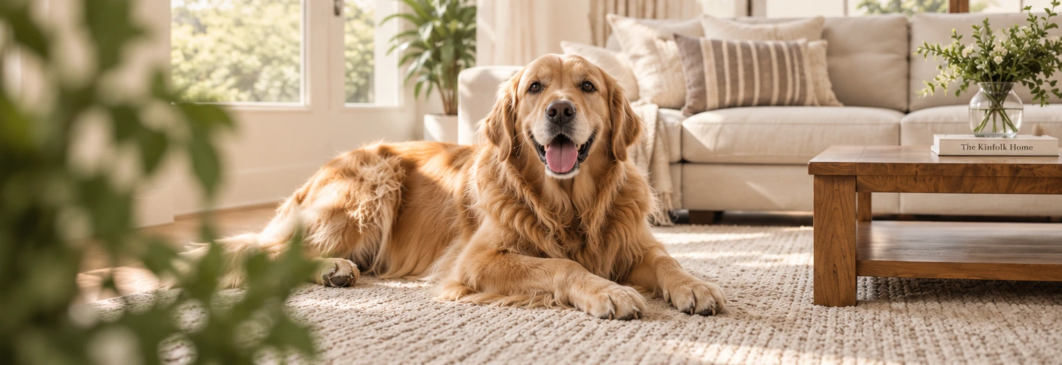 Golden retriever in a clean, light-filled living room
